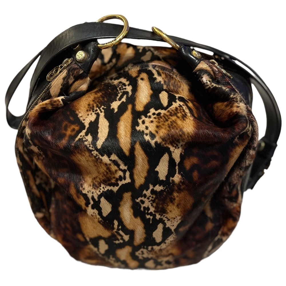 👜 Marino Orlandi Italian Classic Black Leather & Shorthair Fur Bucket Sling Bag - Picture 17 of 17